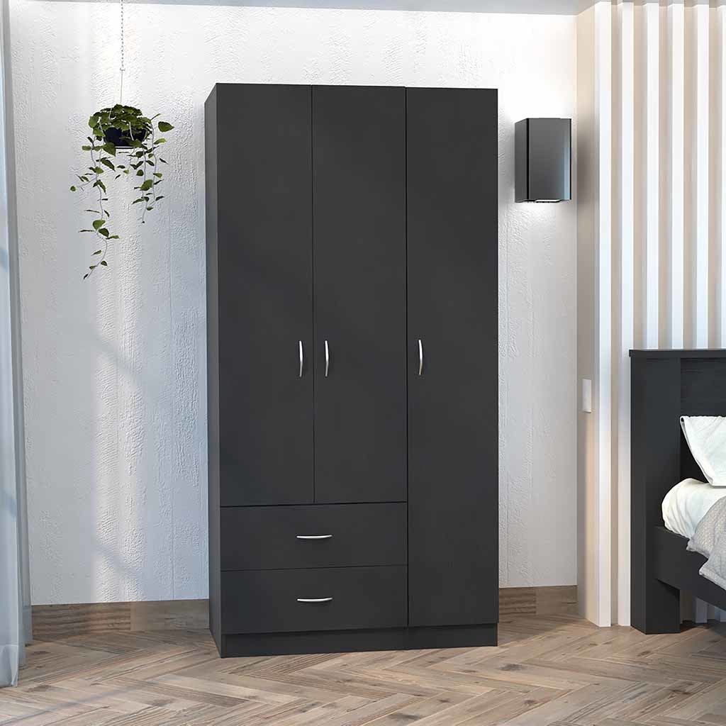 Three Door Armoire Clark, Bedroom, Black