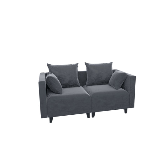 Sectional Sofa, Velvet Square Arm Sofa for bedroom, livingroom, (grey+blue)