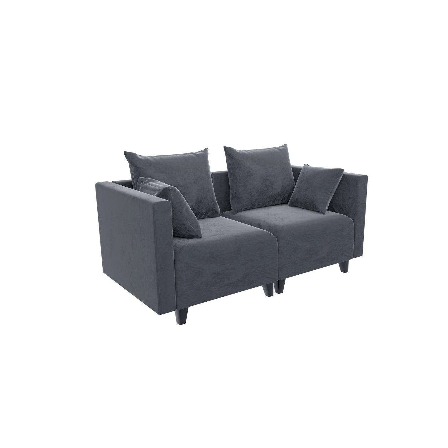 Sectional Sofa, Velvet Square Arm Sofa for bedroom, livingroom, (grey+blue)