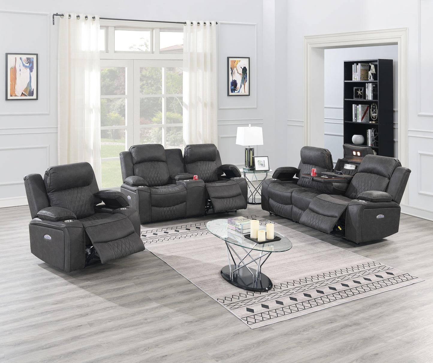 Power Motion Recliner Chair 1pc Chair Contemporary Charcoal Color Gel Leatherette Storage Arms w Cup Holder Living Room Furniture