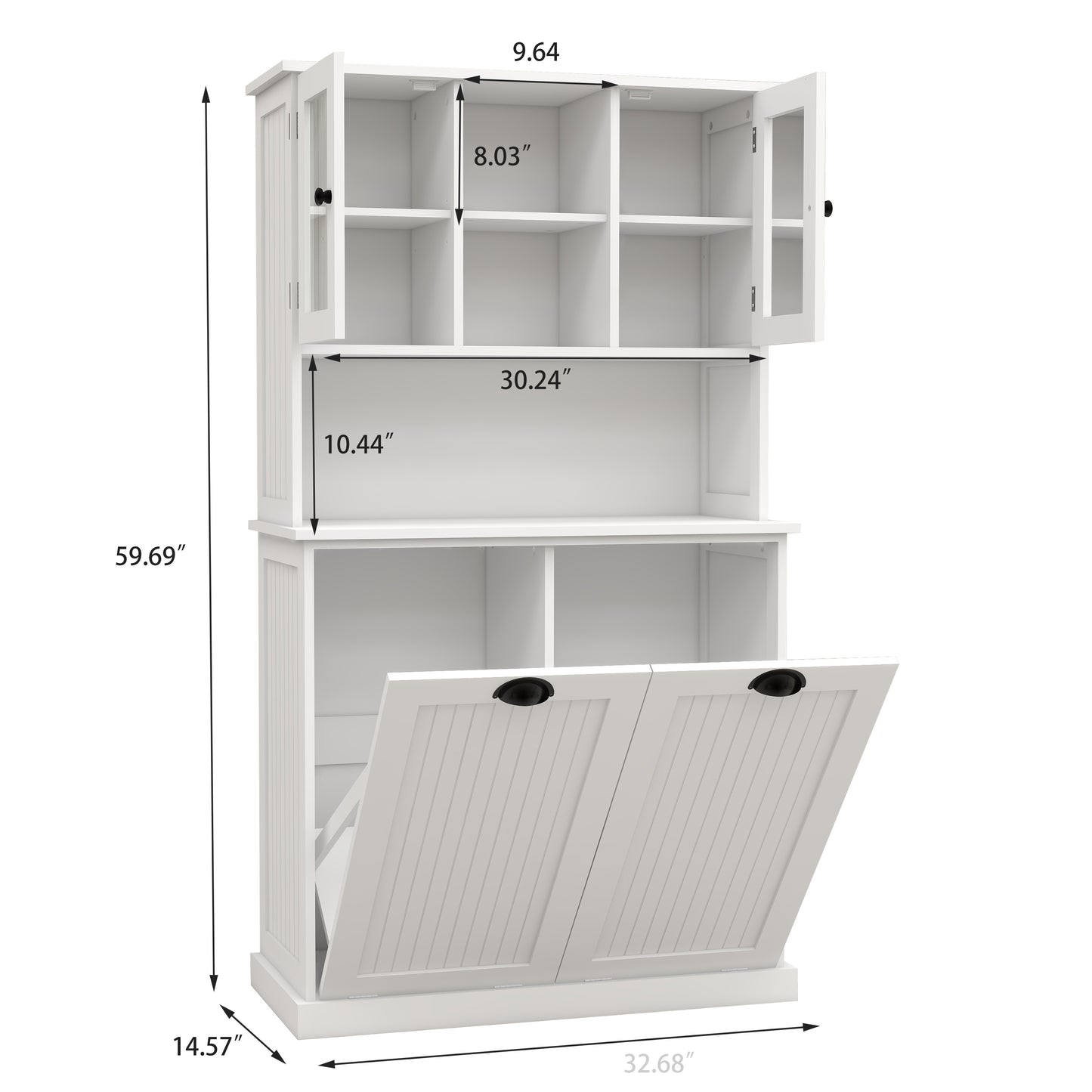 Two-Compartment Tilt-Out Dirty Laundry Basket Tall Bathroom Cabinet with 2 Adjustable Shelves-White