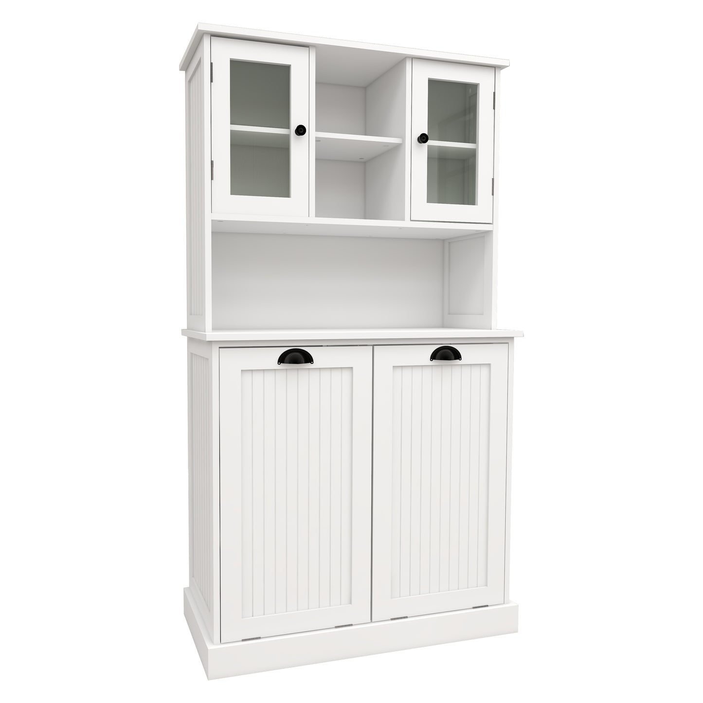 Two-Compartment Tilt-Out Dirty Laundry Basket Tall Bathroom Cabinet with 2 Adjustable Shelves-White