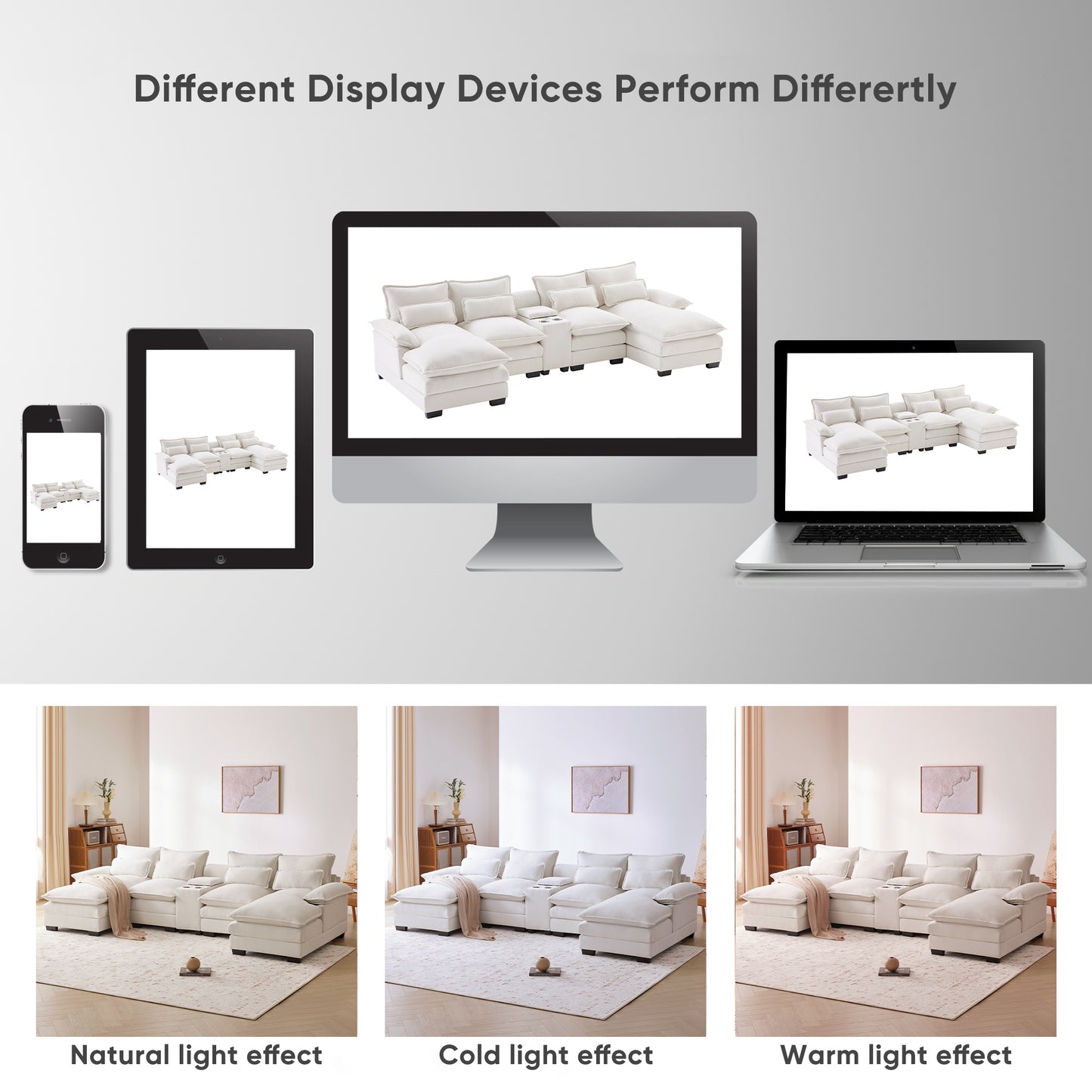 [VIDEO provided][New]123*55" Modern U-shaped Sofa with Console,Cupholders and USB Ports,6-seat Upholstered Symmetrical Indoor Furniture,Sleeper Couch Set with Chaise for Living Room,Apartment,2 Colors