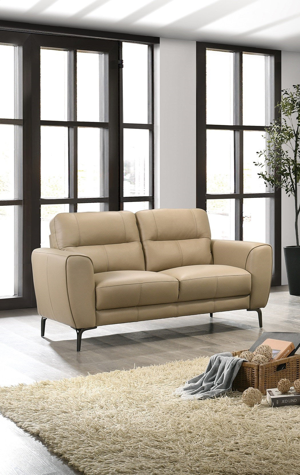 Taupe Color Top Grain Leather 2pc Sofa Set Sofa And Loveseat Contemporary Living Room Furniture Full Leather Couch