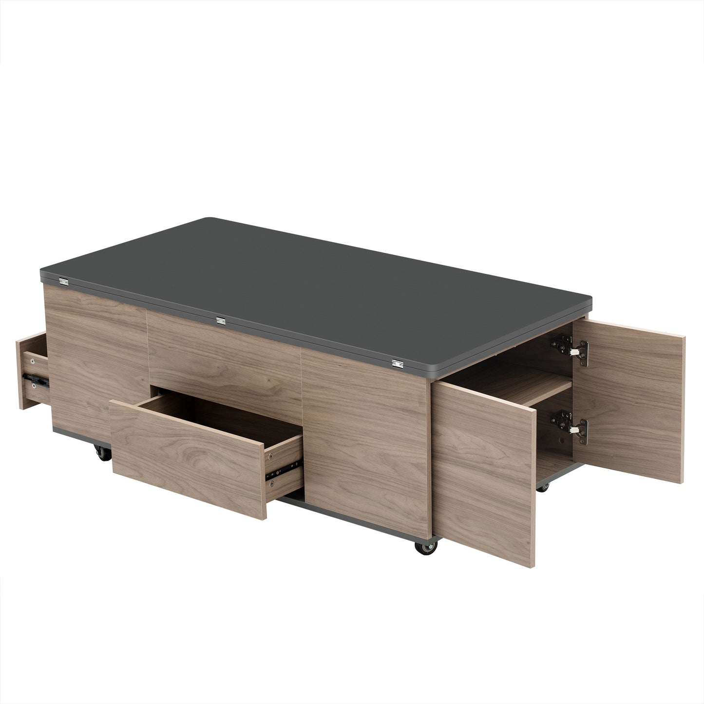 Modern Lift Top Coffee Table Multi Functional Table with 3 Drawers in Walnut & Black