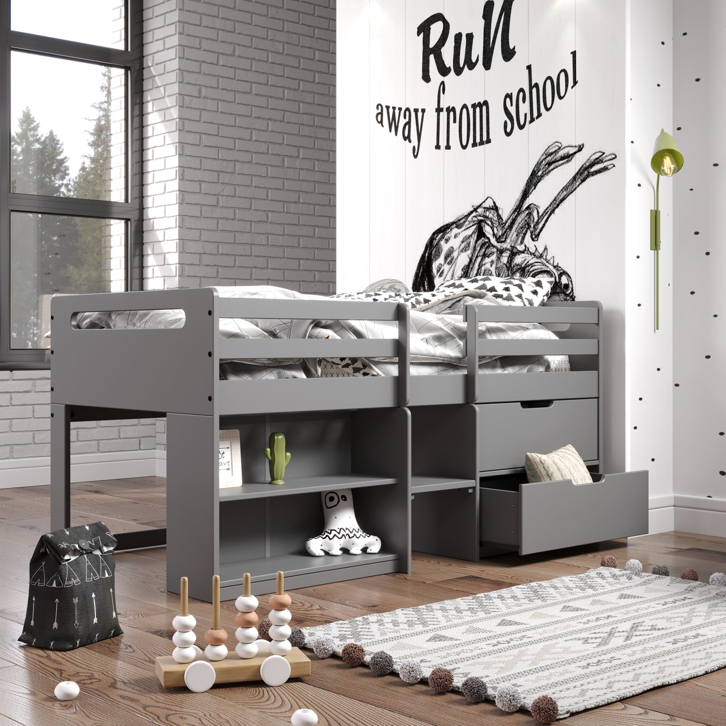 ACME Fabiana Twin Loft Bed w/Storage, Gray Finish BD01375