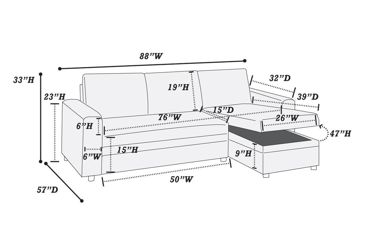 Convertible Sectional Sofa Ash Black Pull out Bed Couch Storage Chaise Reversible Sectionals Living Room Furniture Lounge