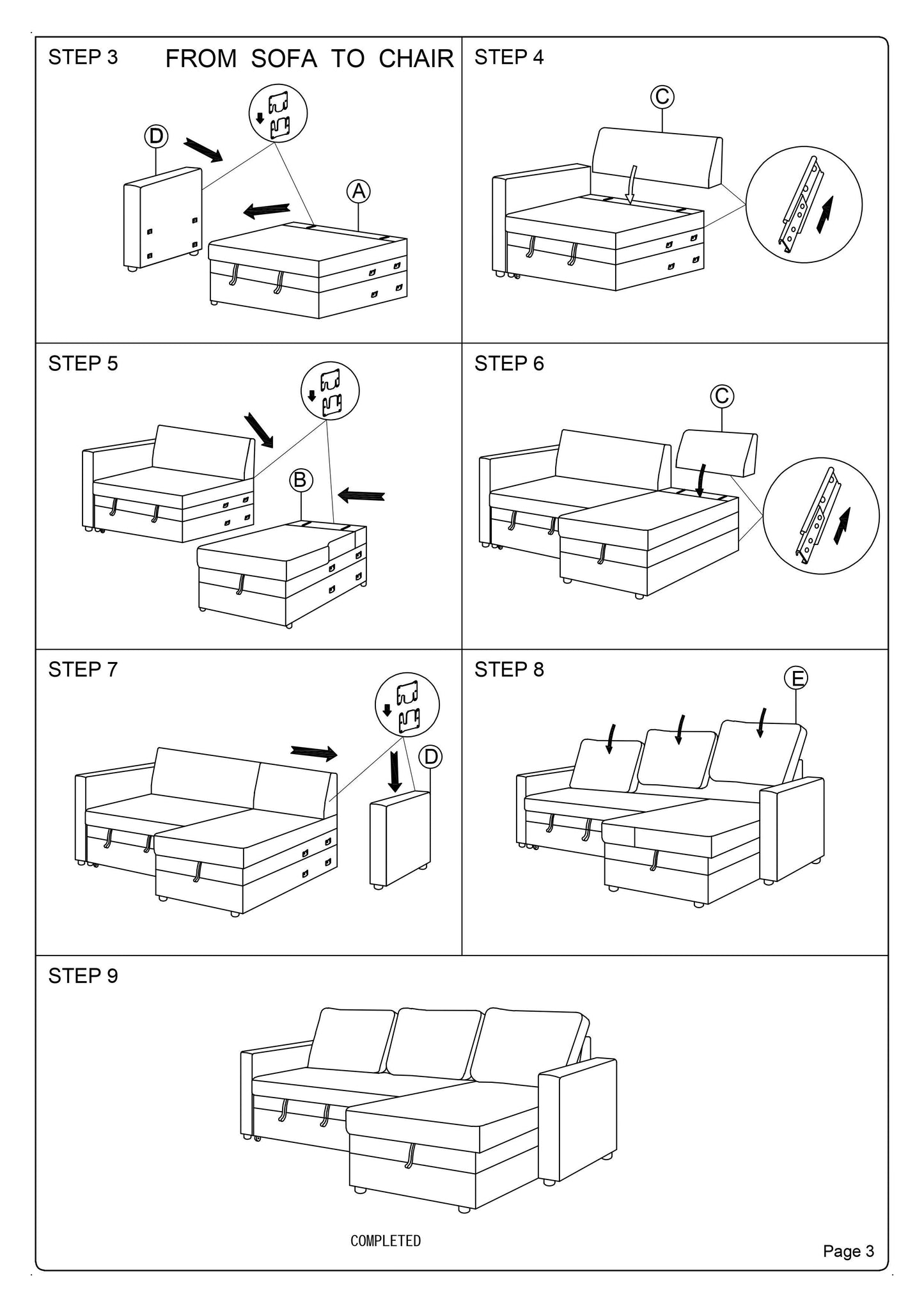 Convertible Sectional Sofa Ash Black Pull out Bed Couch Storage Chaise Reversible Sectionals Living Room Furniture Lounge