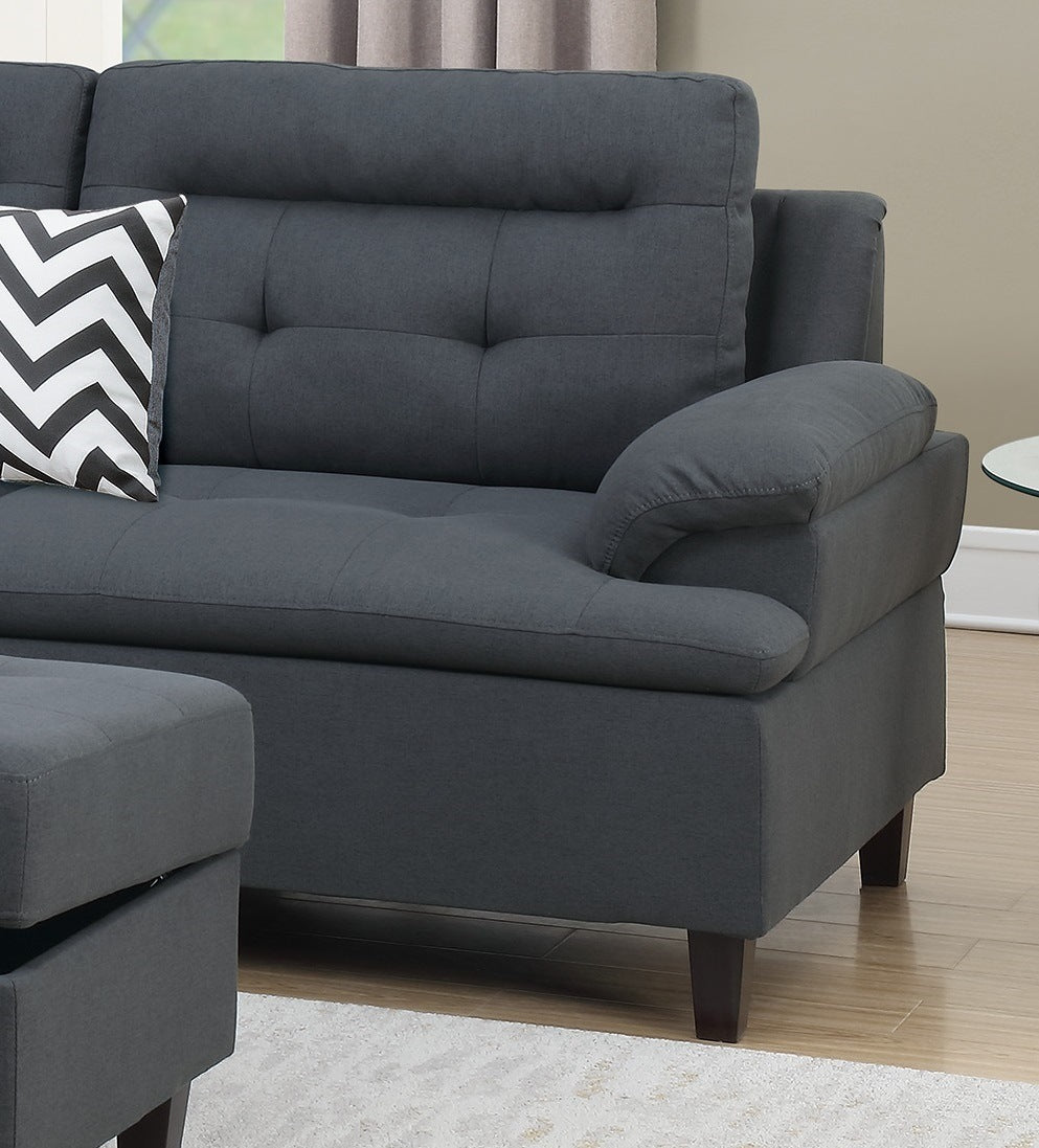 Living Room Furniture Charcoal Cushion Sectional w Ottoman Linen Like Fabric Sofa Chaise