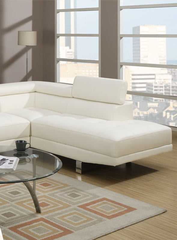 White Color Sectional Living Room Furniture Faux Leather Adjustable Headrest Right Facing Chaise & Left Facing Sofa