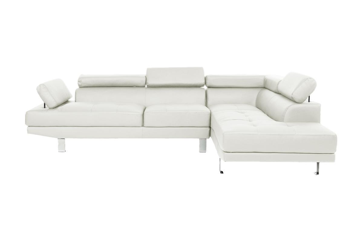 White Color Sectional Living Room Furniture Faux Leather Adjustable Headrest Right Facing Chaise & Left Facing Sofa