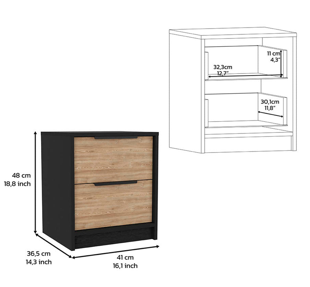 Centura 3-Piece Bedroom Set, Two Nightstands and Dresser, Black and Pine