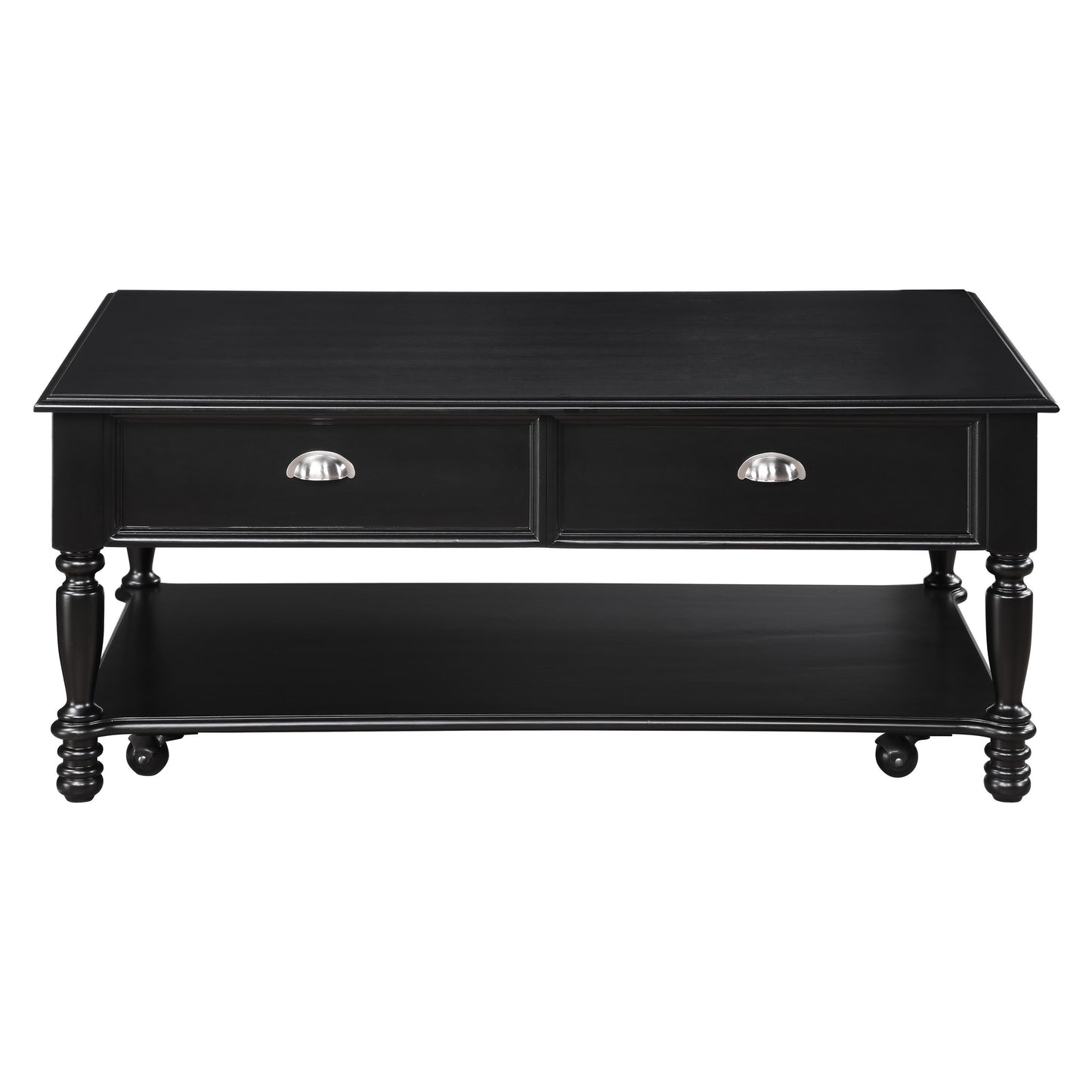 Classic Design Black Finish Lift Top Cocktail Table with Casters Bottom Shelf Wooden Traditional Living Room Furniture