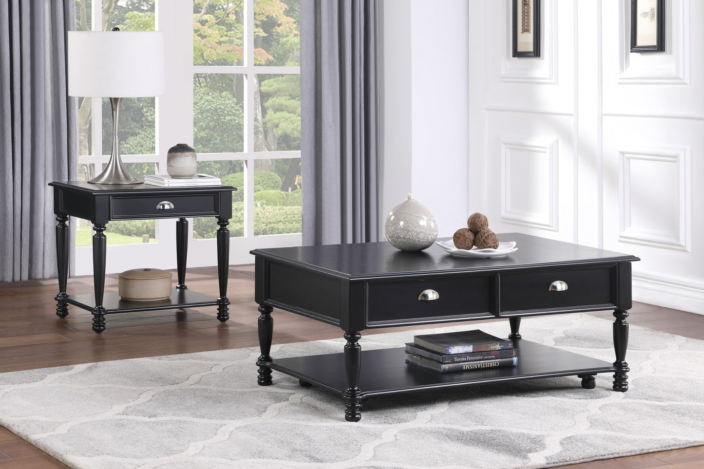 Classic Design Black Finish Lift Top Cocktail Table with Casters Bottom Shelf Wooden Traditional Living Room Furniture