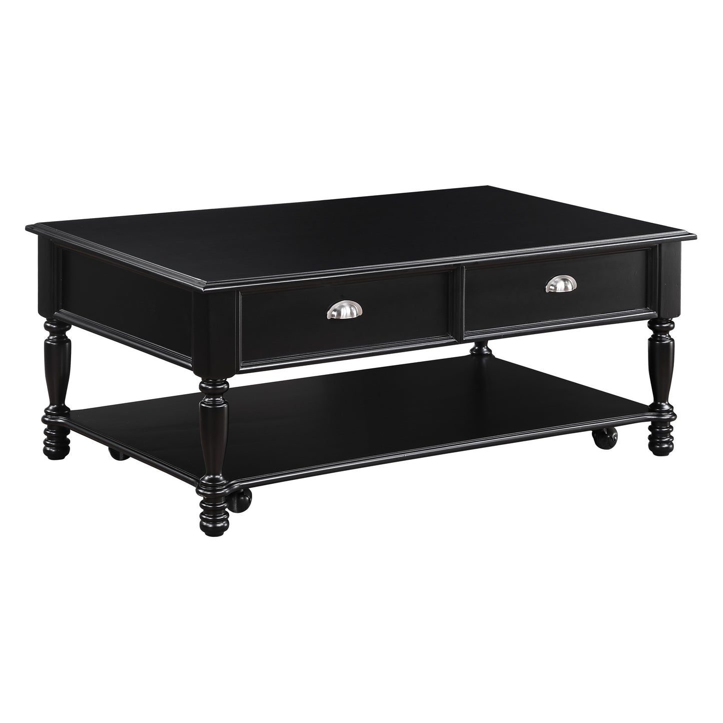 Classic Design Black Finish Lift Top Cocktail Table with Casters Bottom Shelf Wooden Traditional Living Room Furniture