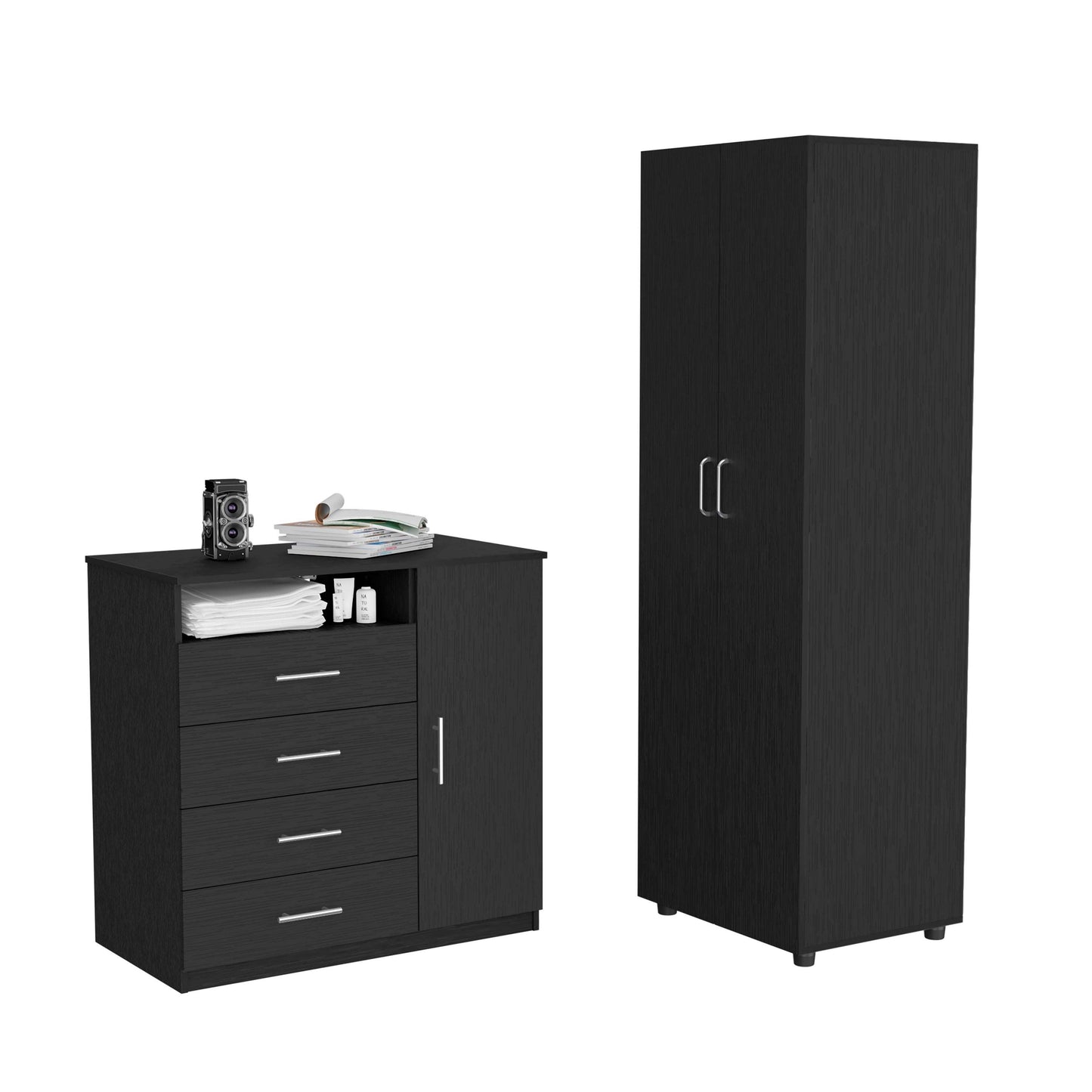 Bidrell 2 Piece Bedroom Set, London Armoire + Rioja 4 Drawer Dresser, Black