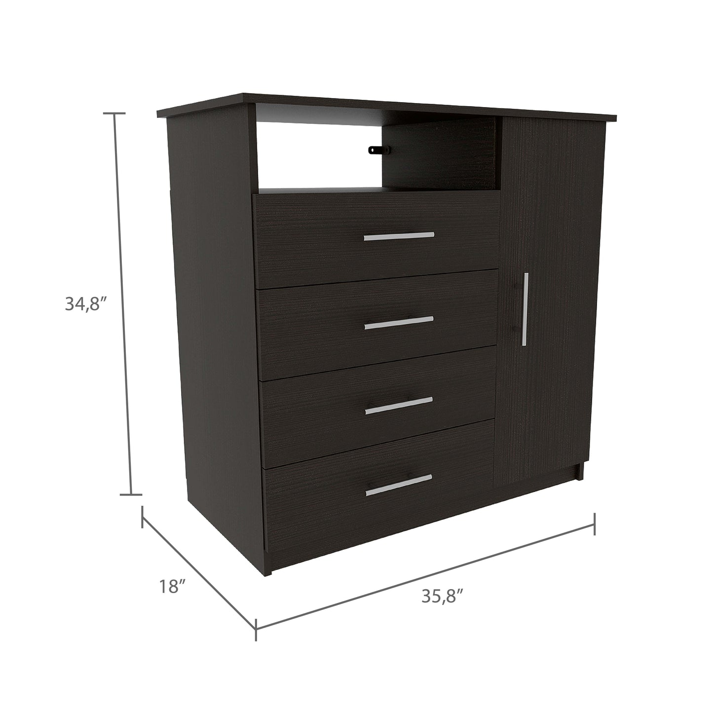 Bidrell 2 Piece Bedroom Set, London Armoire + Rioja 4 Drawer Dresser, Black