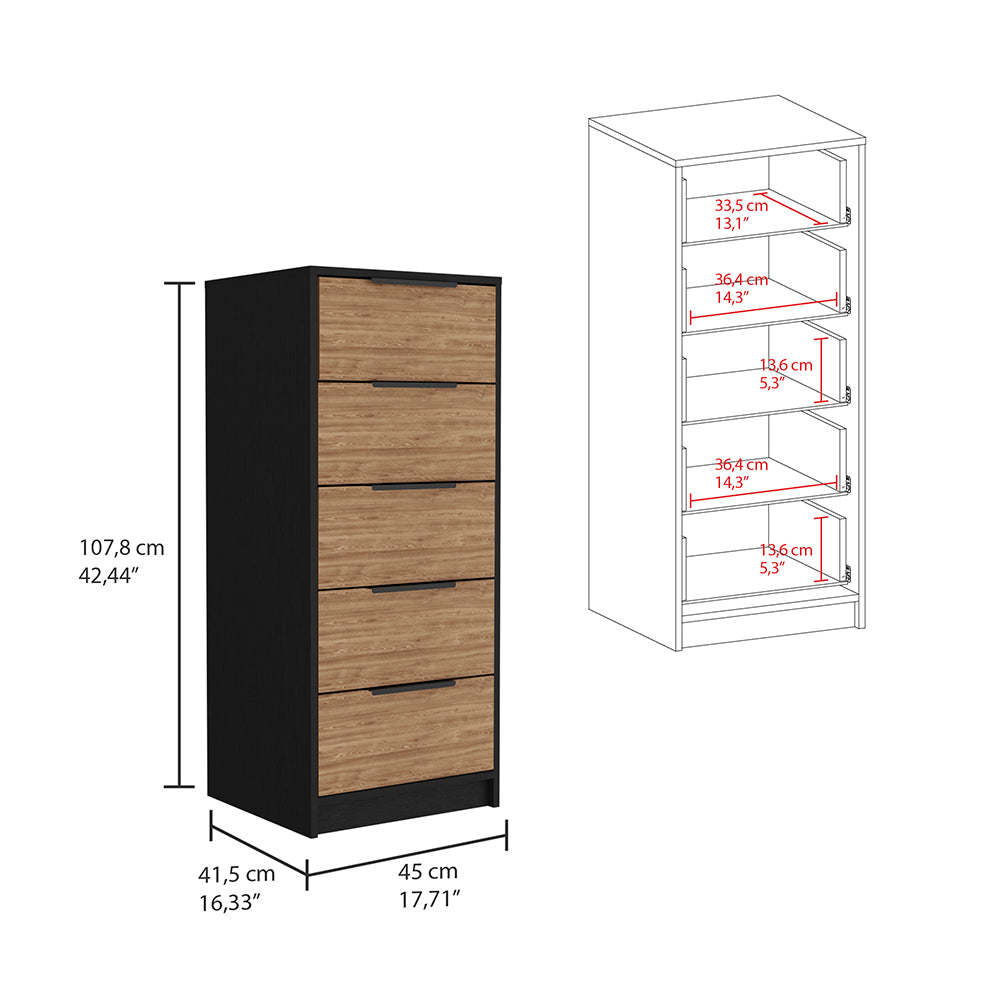 Paxon 2 Piece Bedroom Set, London Armoire + Egeo 5 Drawer Dresser, Black / Light Oak