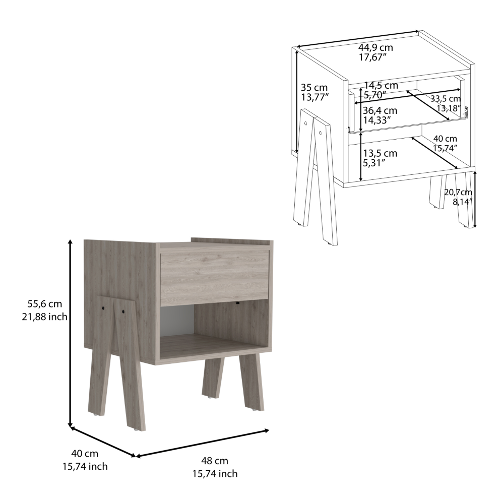 DEPOT E-SHOP Caladium Nightstand, One Drawer, One Open Shelf, Light Gray