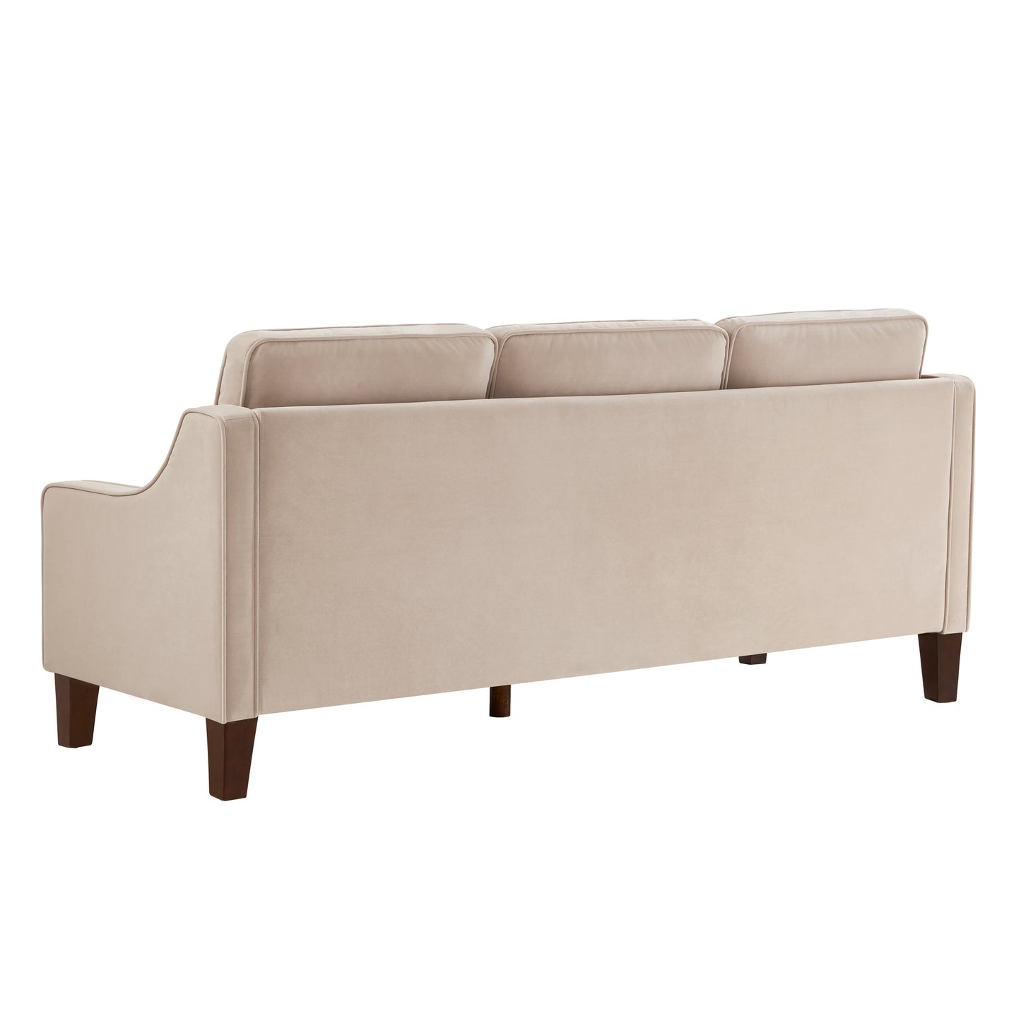 Modern 3 Piece seat Sofa Couch with Scooped Armrest/Wood legs,Upholstered Velvet 3-seat Sofa with Removable Cushions for Livingroom Bedroom,Taupe