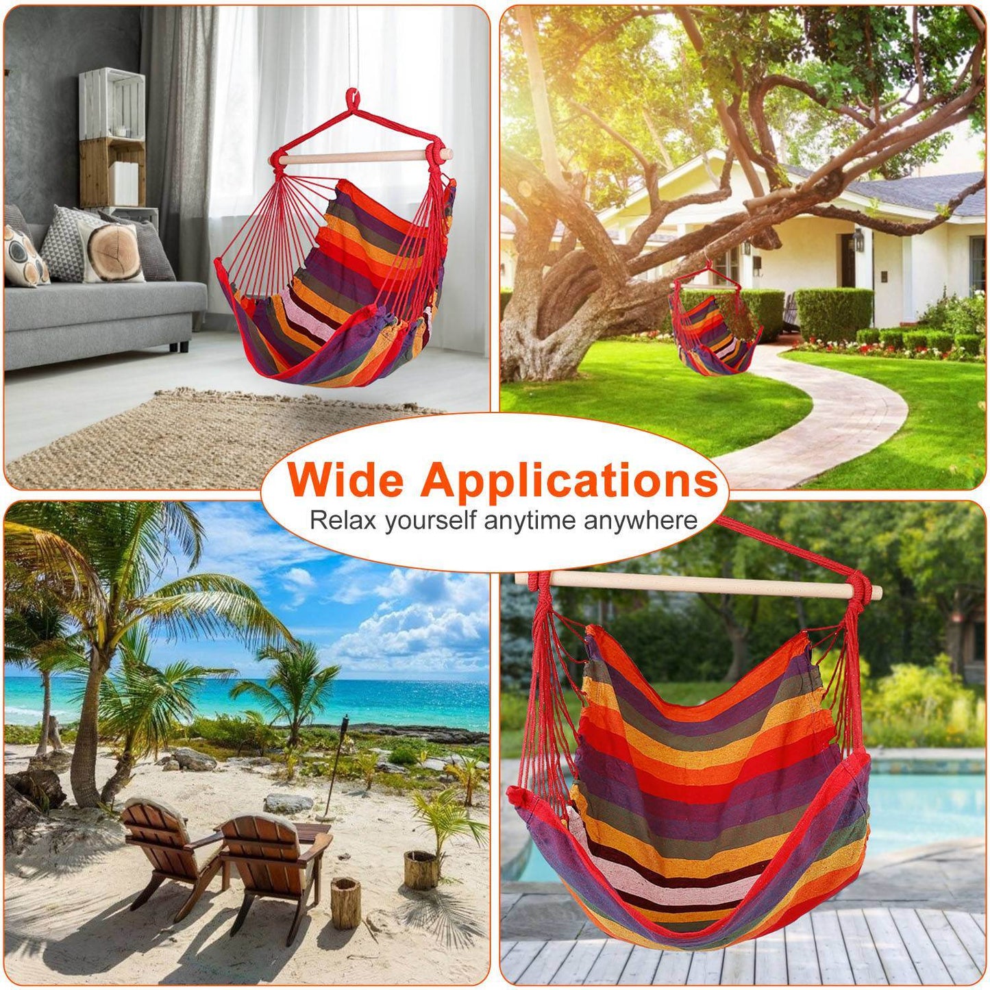 Hammock Hanging Chair Canvas Porch Patio Swing Seat Portable Camping Rope Seat